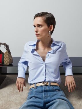 NWT Gucci Interlocking  GG Jacquard Cotton
Shirt - Blue  Gucci Sz/40